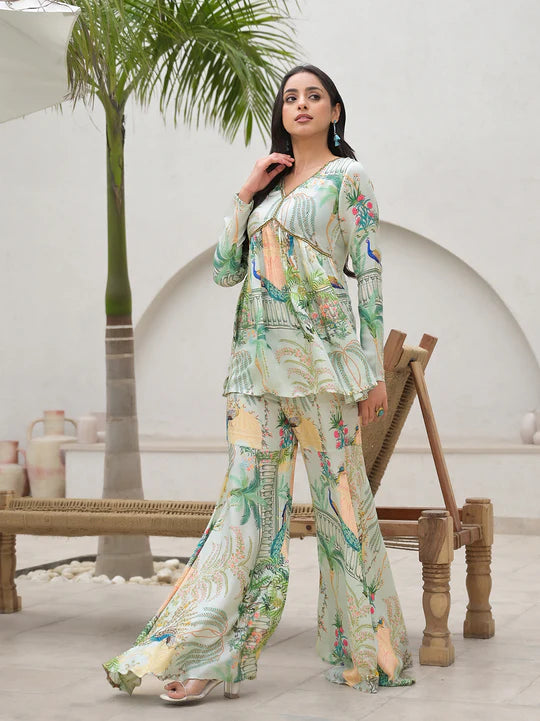 Green Digital Printed Muslin Co-Ord set
